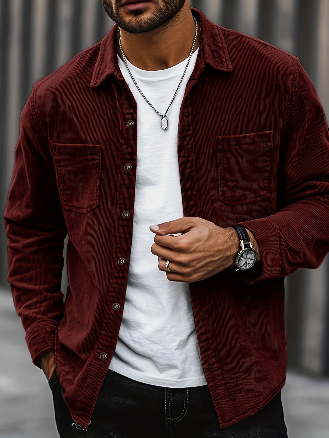 Bryce | Sobrecamisa de manga comprida para homem, com bolsos e botões