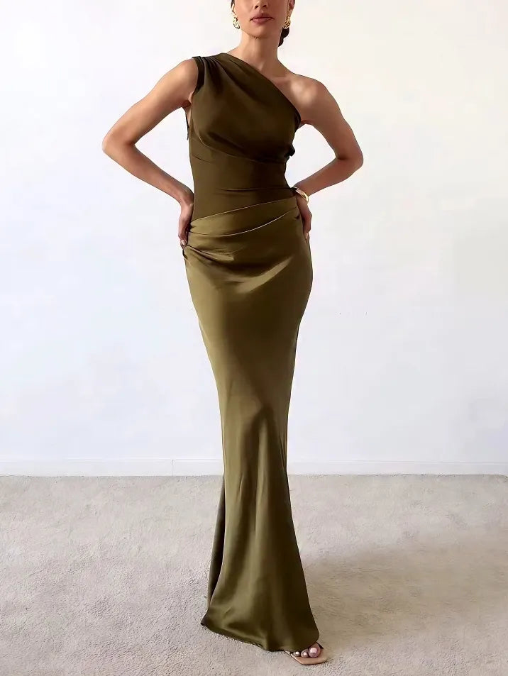 Anita™ | Elegante vestido largo de un hombro con pliegues para fiestas