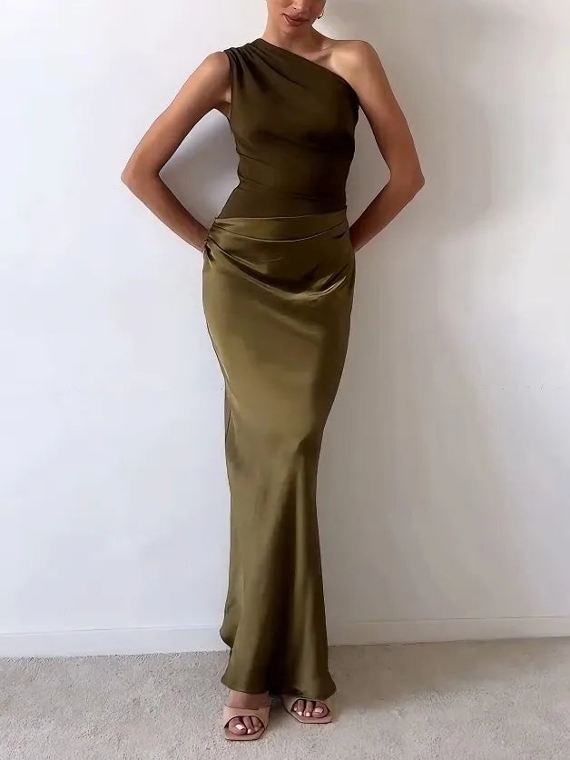 Anita™ | Elegante vestido largo de un hombro con pliegues para fiestas