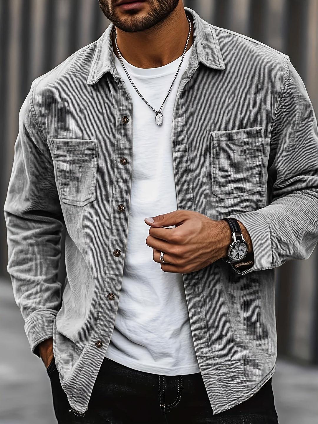 Bryce | Sobrecamisa de manga comprida para homem, com bolsos e botões