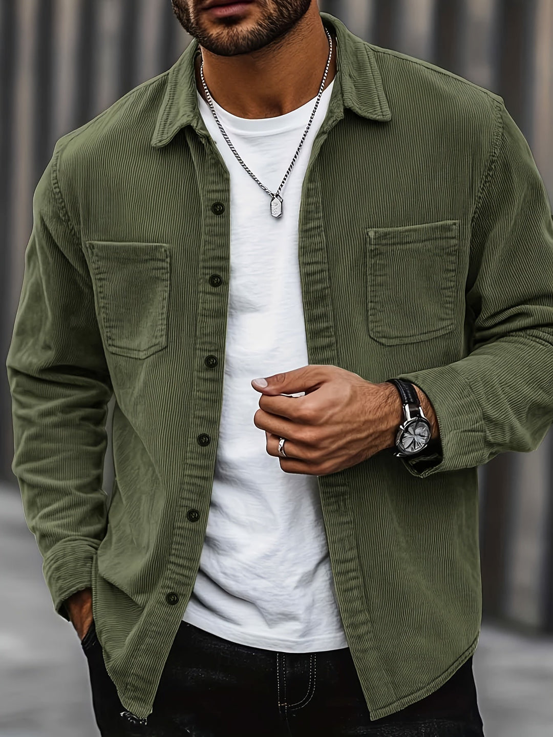 Bryce | Sobrecamisa de manga comprida para homem, com bolsos e botões