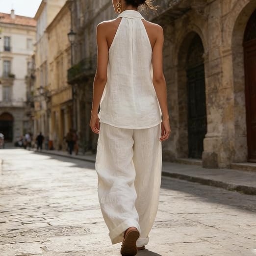 Ainhoa | Σετ με άνετο τοπ με τιράντες και παντελόνι με φαρδύ μπατζάκι