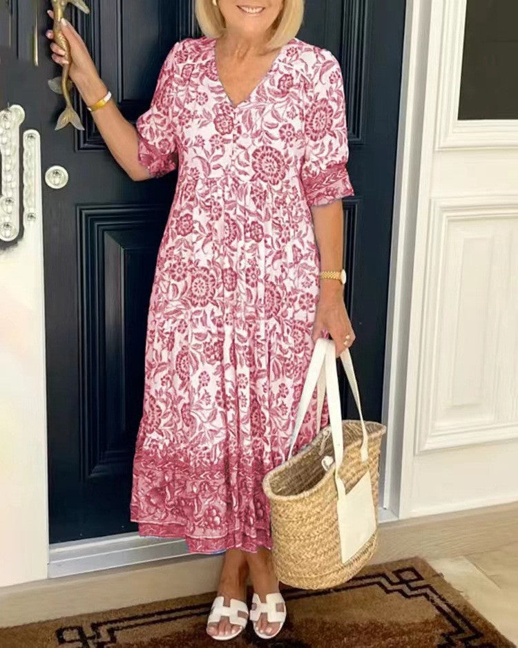 Keisha | Vestido floral elegante com decote em V