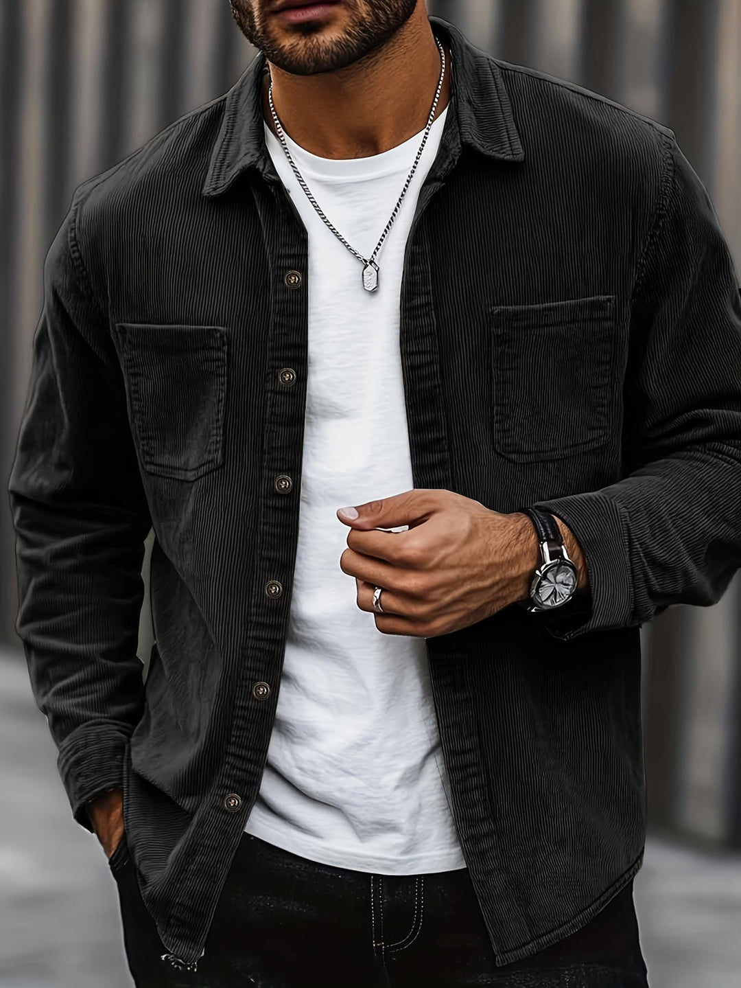 Bryce | Sobrecamisa de manga comprida para homem, com bolsos e botões