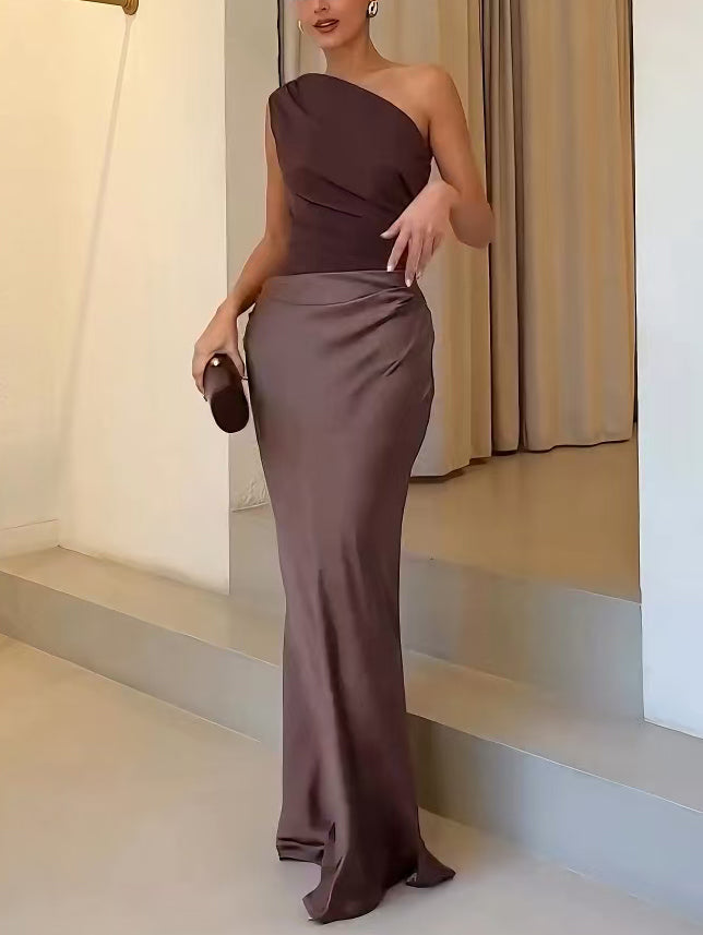 Anita™ | Elegante vestido largo de un hombro con pliegues para fiestas
