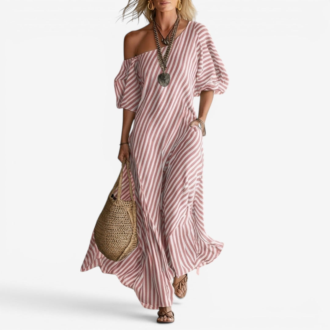 Inoni | naisten raidallinen off shoulder -maksimekko