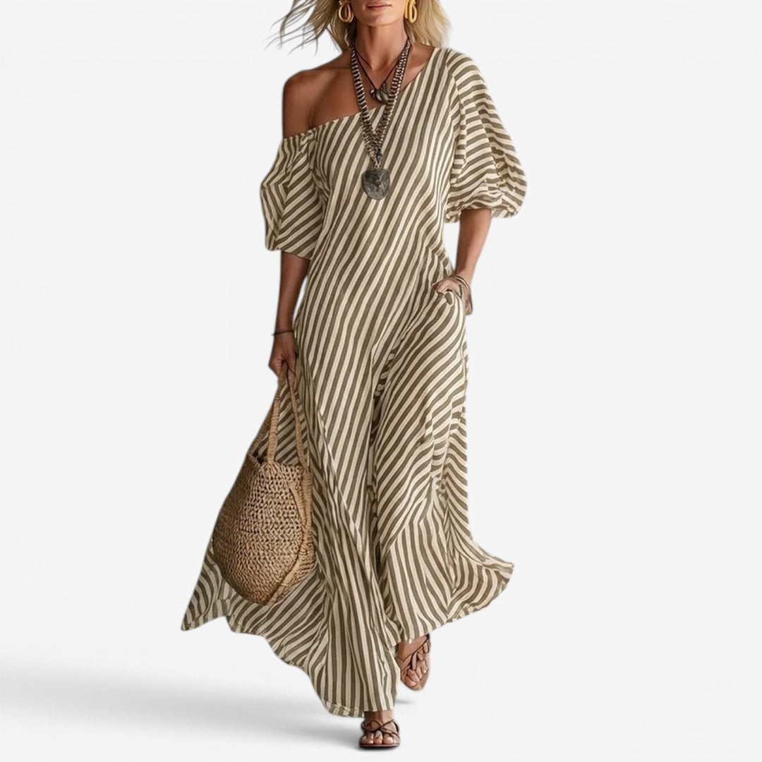 Inoni | naisten raidallinen off shoulder -maksimekko