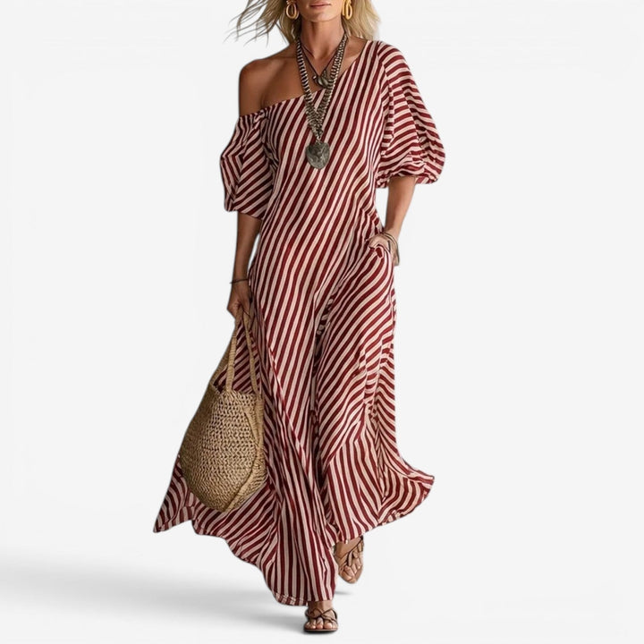 Inoni | naisten raidallinen off shoulder -maksimekko