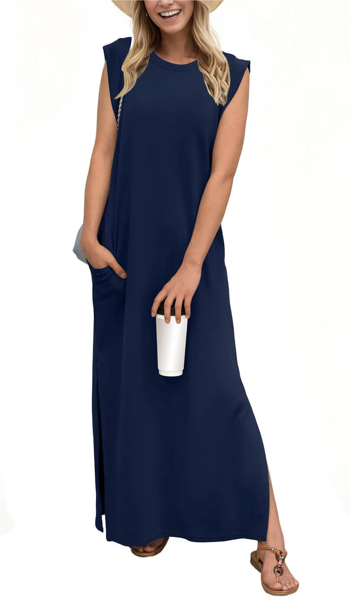 Denise™ - Vestido largo informal, holgado, con abertura y resistente a las arrugas