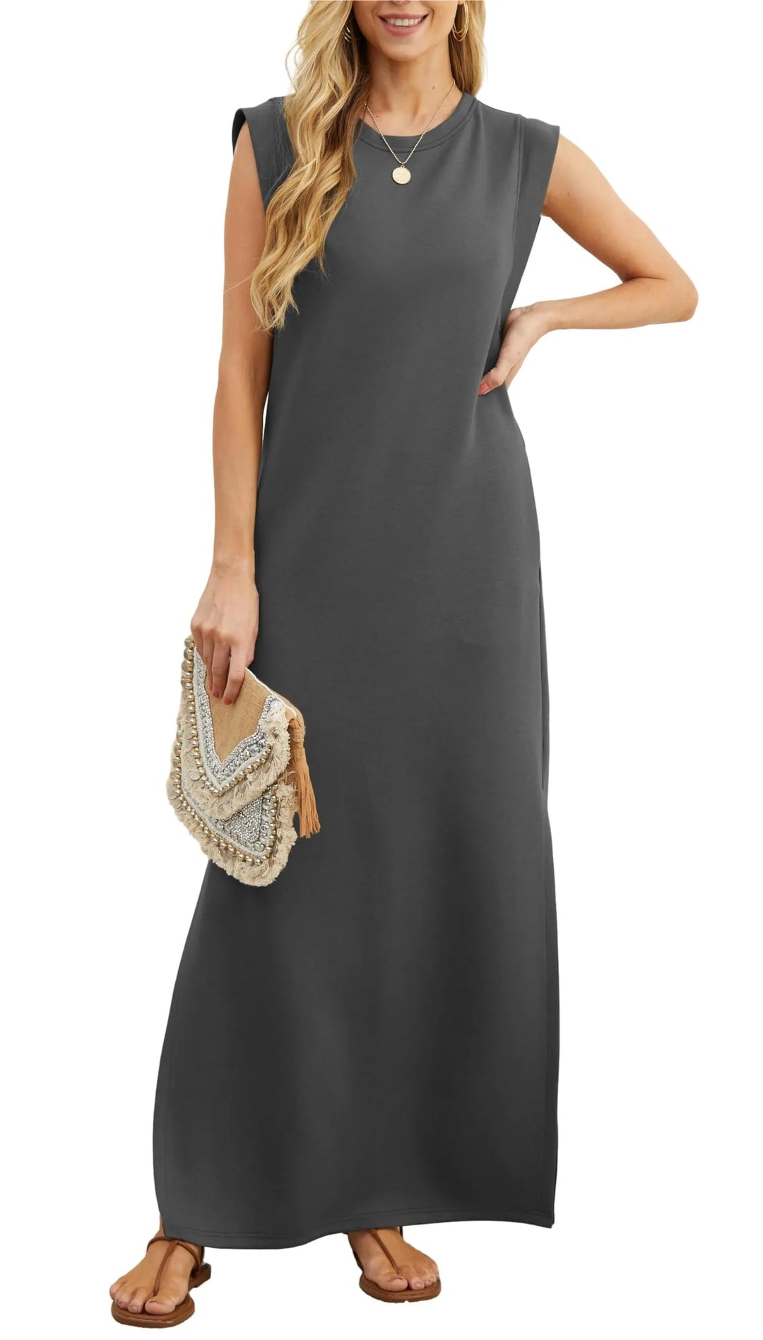 Denise™ - Vestido largo informal, holgado, con abertura y resistente a las arrugas