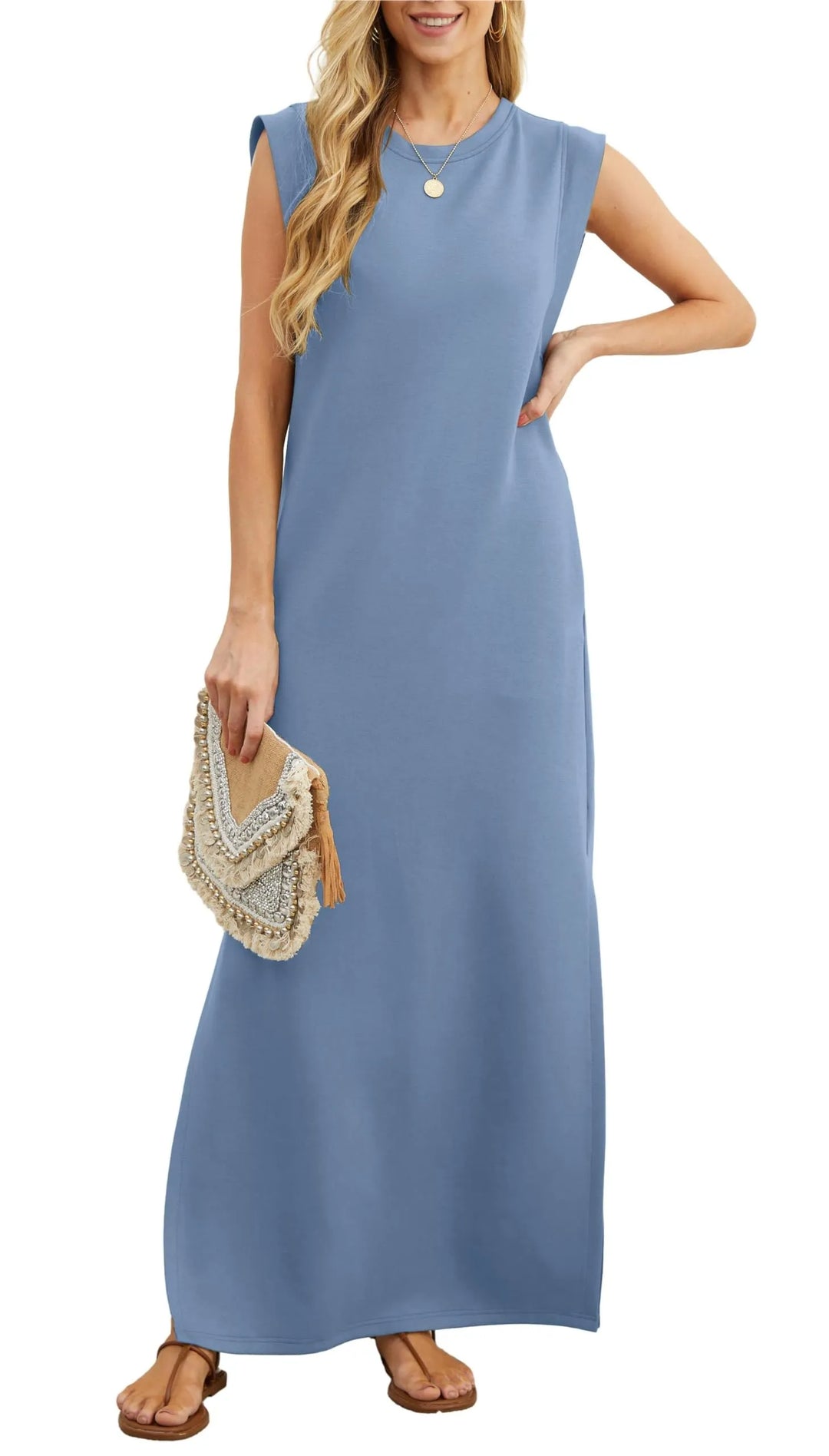 Denise™ - Vestido largo informal, holgado, con abertura y resistente a las arrugas