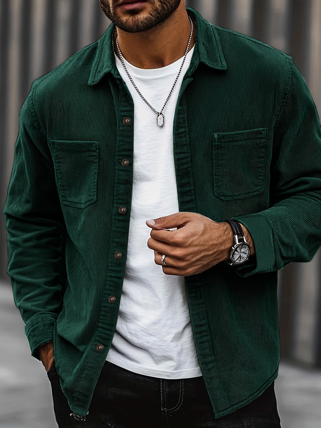 Bryce | Sobrecamisa de manga comprida para homem, com bolsos e botões
