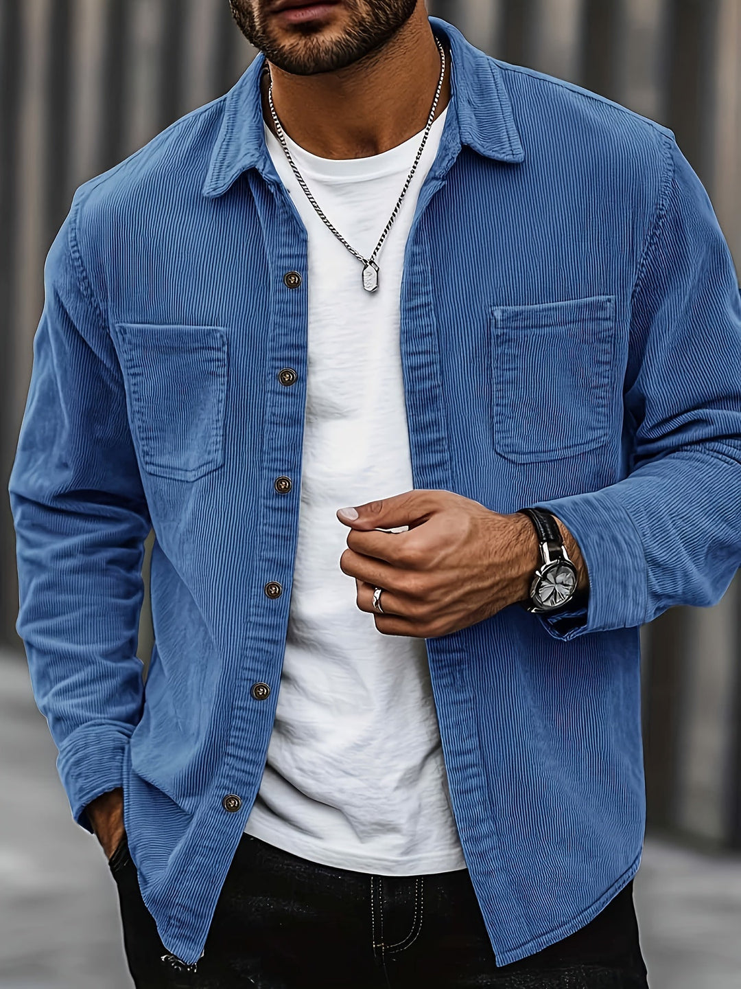 Bryce | Sobrecamisa de manga comprida para homem, com bolsos e botões