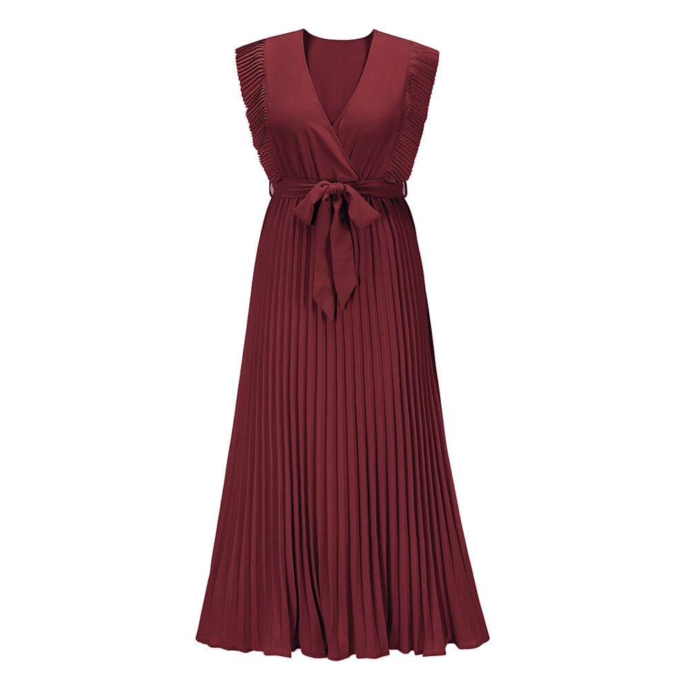 Elena™ - Elegante vestido bohemio de fiesta rojo oscuro con escote en V