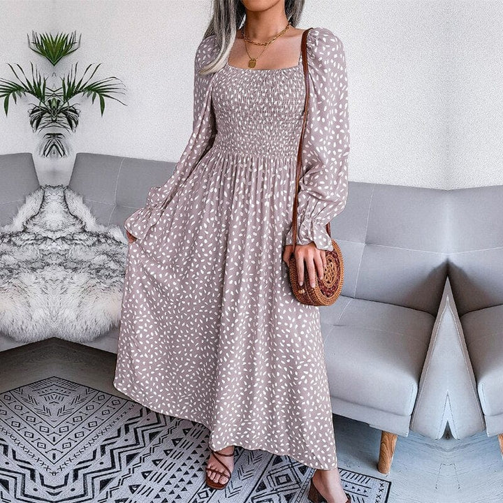 Lotte™ - Elegante vestido largo beige de manga larga