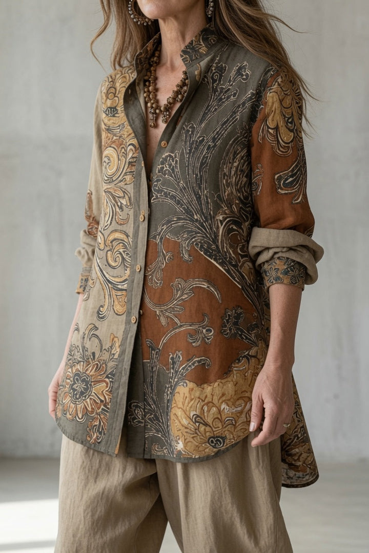 Nina | Set da donna con maglia a maniche lunghe a fiori e pantaloni, con bottoni