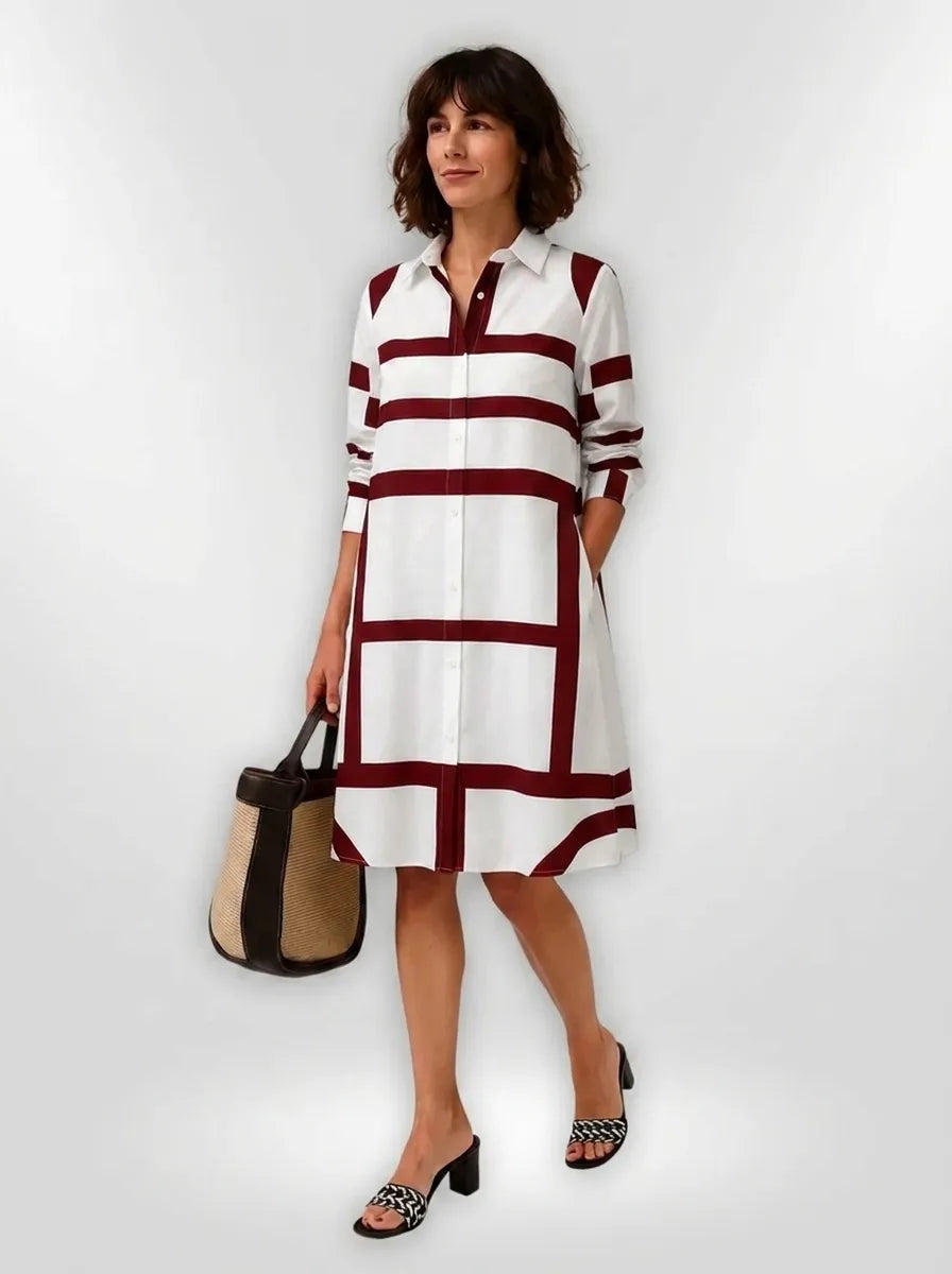 Helena™ - Vestido midi intemporal com padrão geométrico