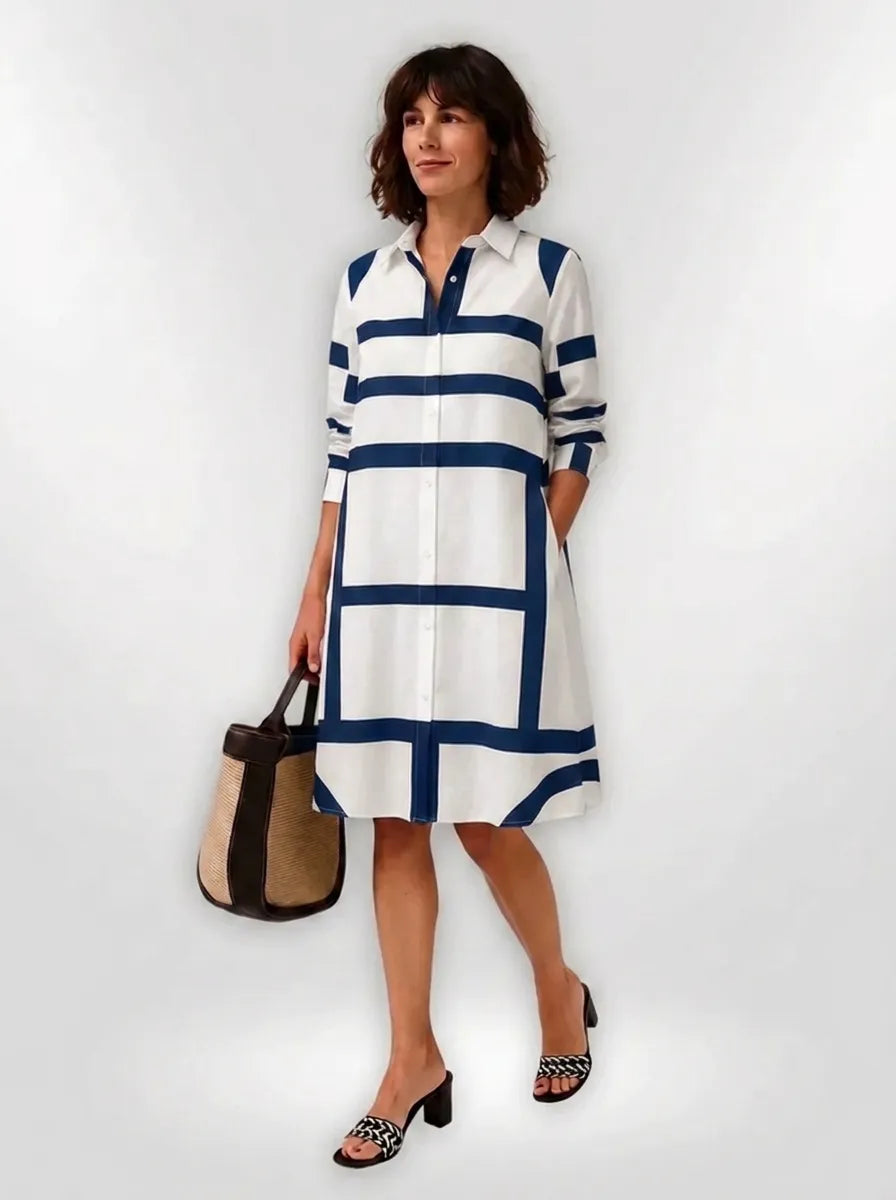 Helena™ - Vestido midi intemporal com padrão geométrico