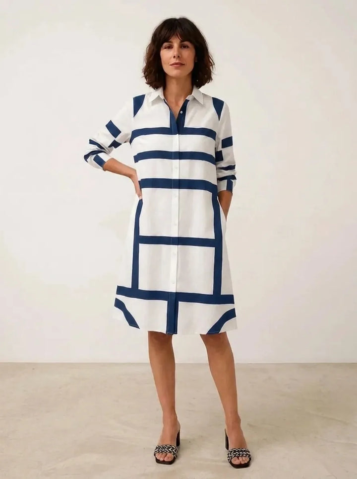 Helena™ - Vestido midi intemporal com padrão geométrico