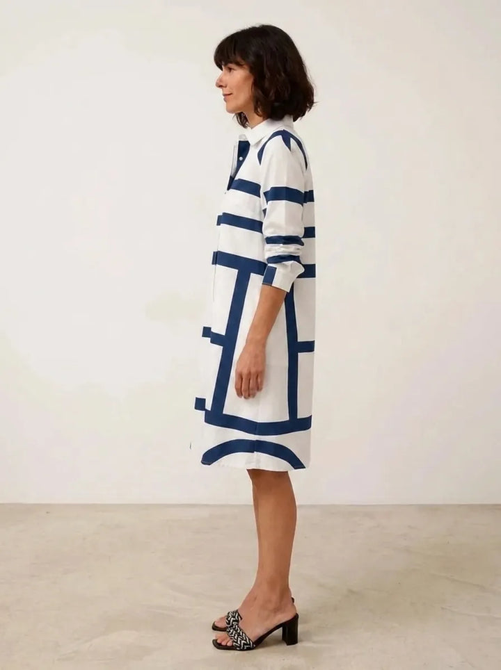 Helena™ - Vestido midi intemporal com padrão geométrico