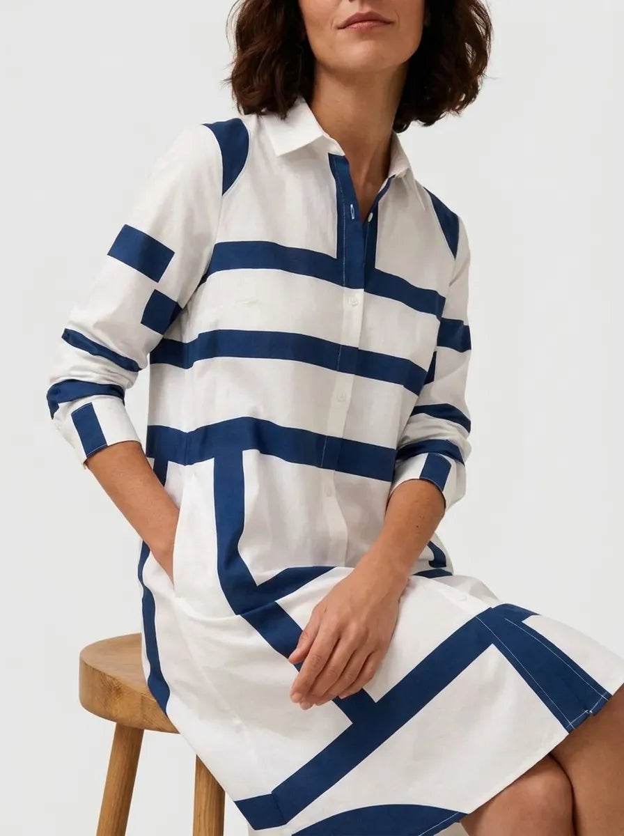 Helena™ - Vestido midi intemporal com padrão geométrico