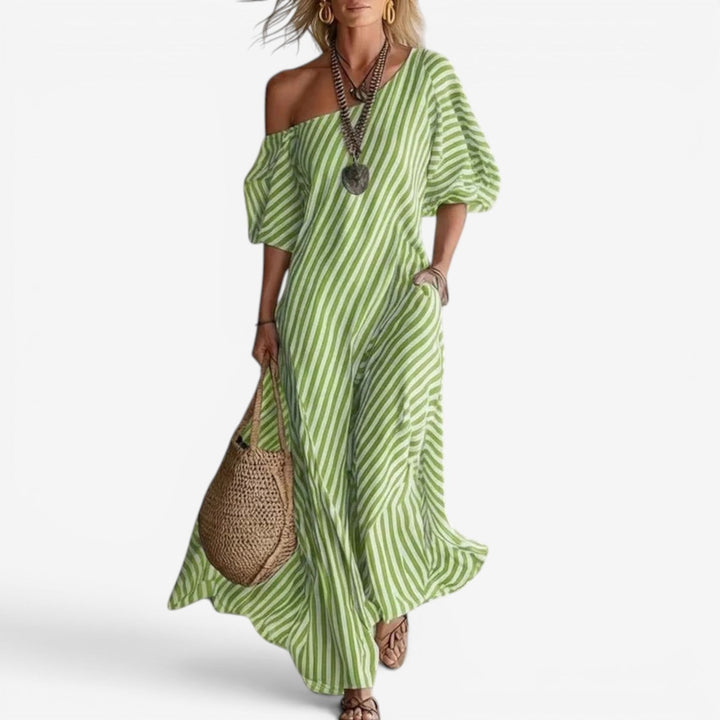 Inoni | naisten raidallinen off shoulder -maksimekko