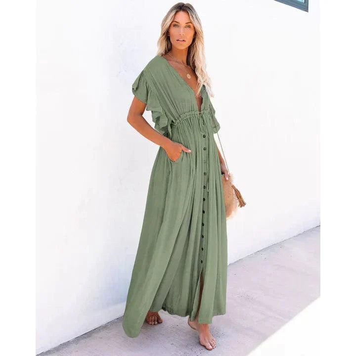 Puck™ - Maxi Grünes Ibiza Strandkleid