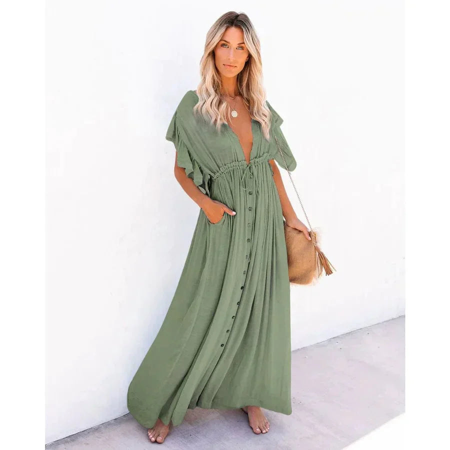 Puck™ - Maxi Grünes Ibiza Strandkleid