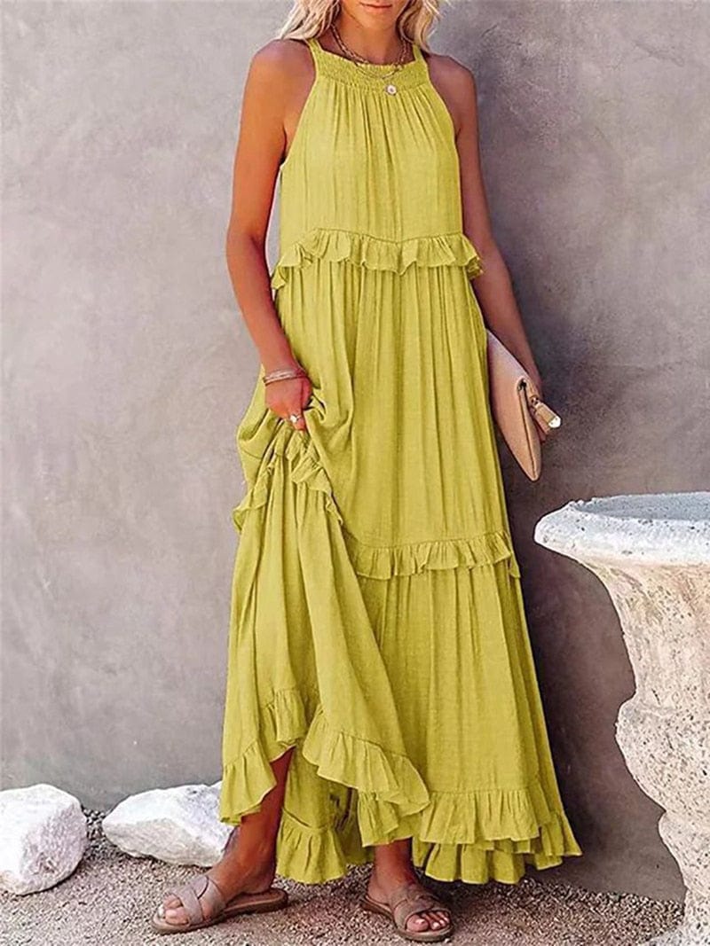 Meave™ Abito lungo giallo, morbido ed elegante, in stile estivo