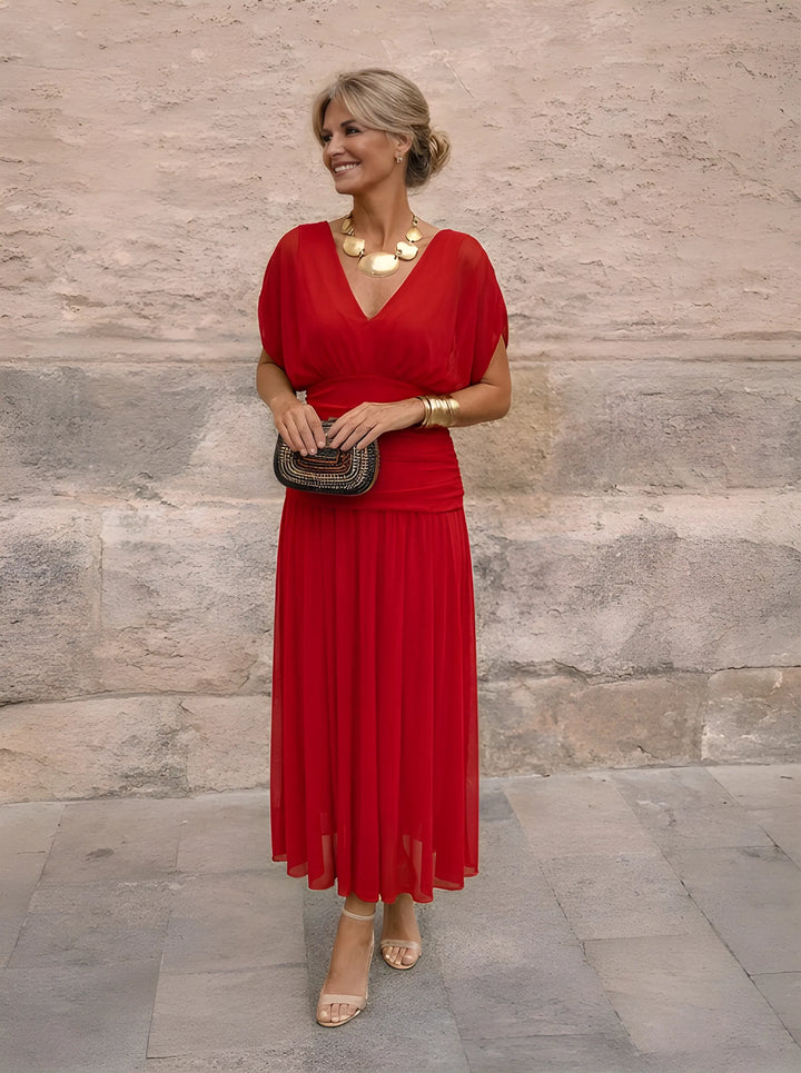Elegante vestido largo de fiesta con escote en V