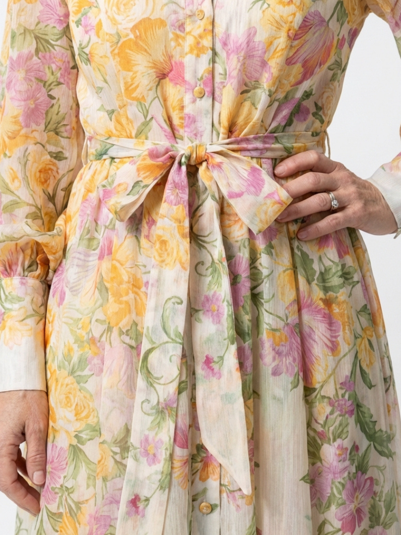 Cressida | Vestido maxi floral transparente de manga comprida