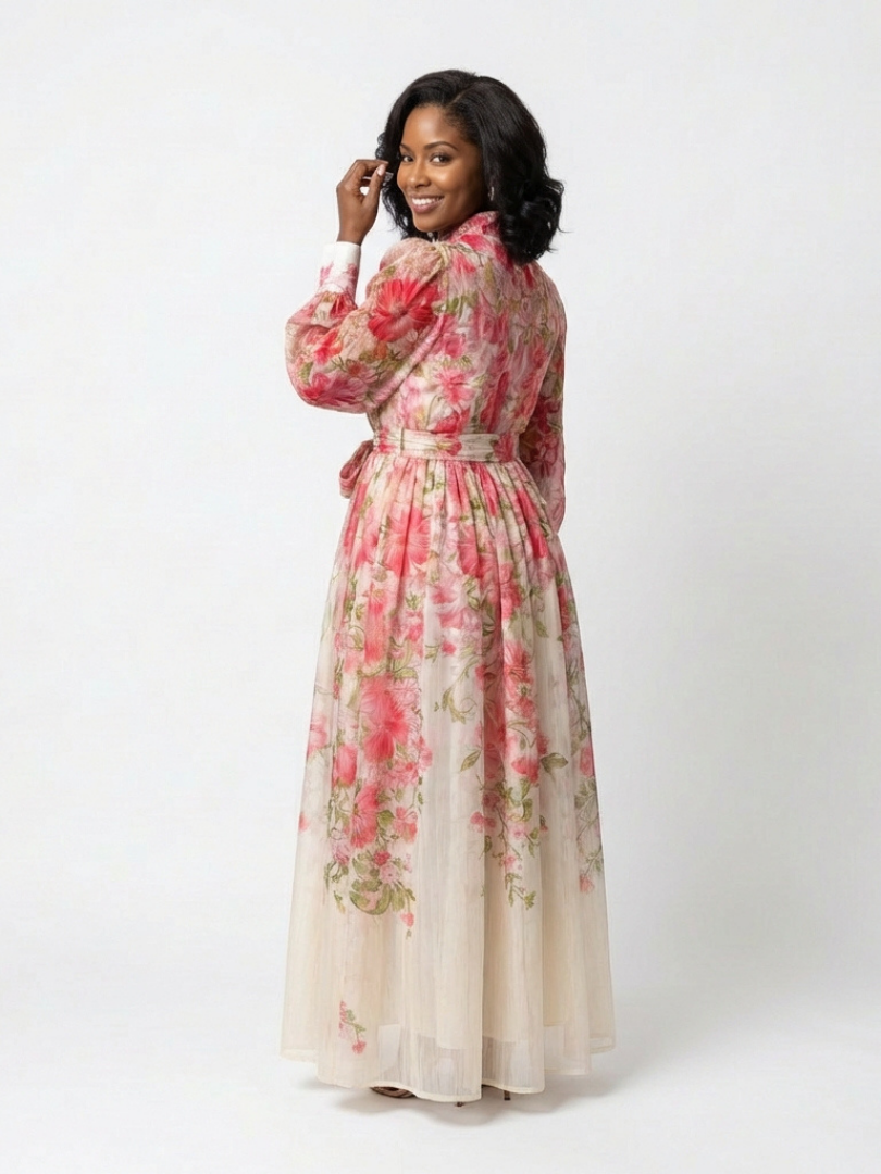 Cressida | Vestido maxi floral transparente de manga comprida