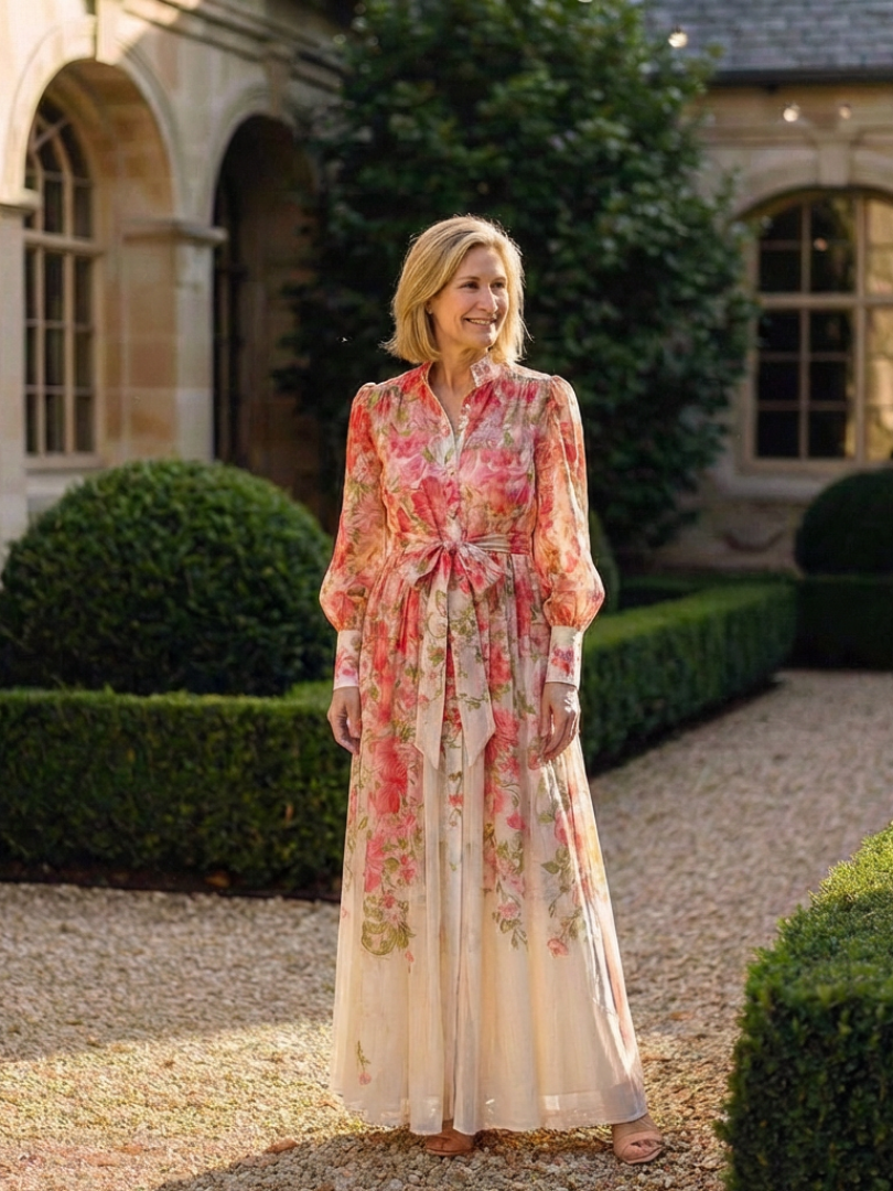 Cressida | Vestido maxi floral transparente de manga comprida